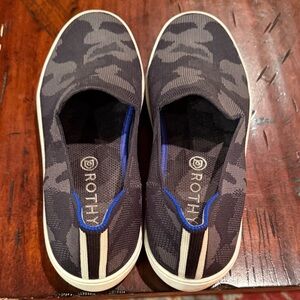 Rothy's The Original Slip On Sneakers in the Grey Camo pattern. Size 9
